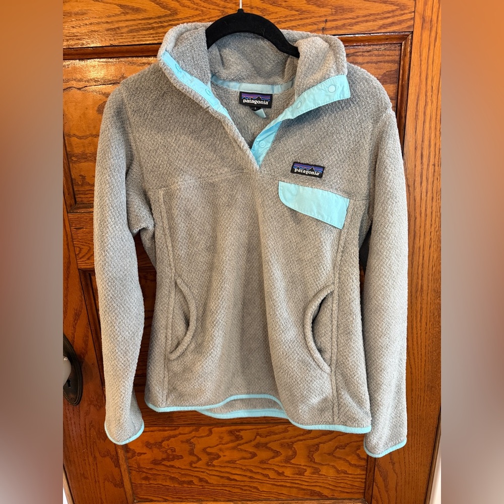 EUC Patagonia Re-Tool Snap-T Pullover Women’s Small Grey/Aqua